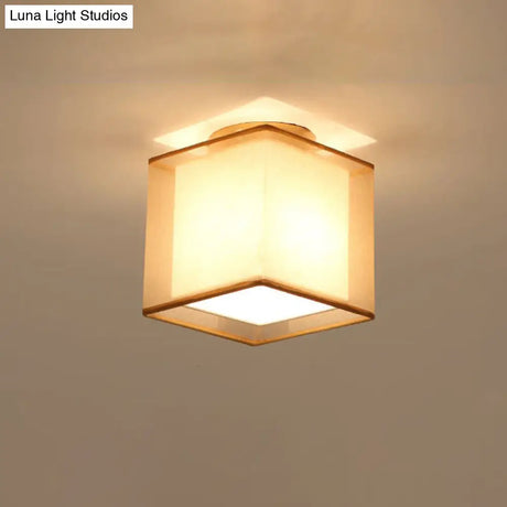 Minimalist Brass Flushmount Ceiling Light With Fabric Shade