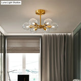Minimalist Brass Globe Led Ceiling Lamp For Bedroom - Close To Light Fixture 6 / Clear