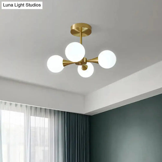 Minimalist Brass Globe Led Ceiling Lamp For Bedroom - Close To Light Fixture 4 / Milk White