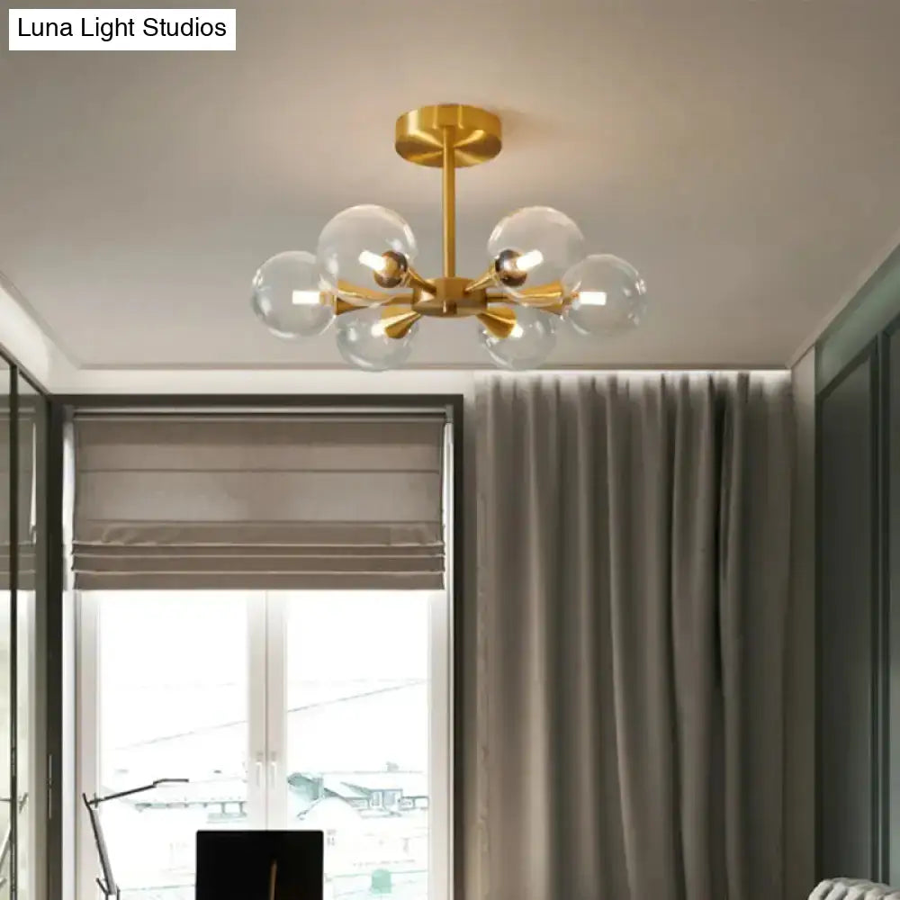 Minimalist Brass Globe Led Ceiling Lamp For Bedroom - Close To Light Fixture 6 / Clear