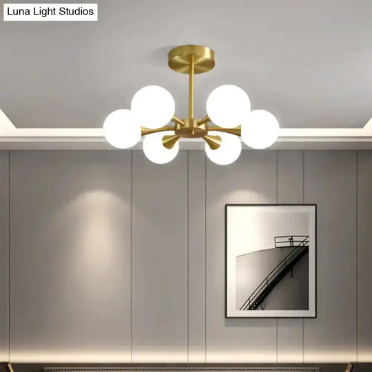 Minimalist Brass Globe Led Ceiling Lamp For Bedroom - Close To Light Fixture 6 / Milk White