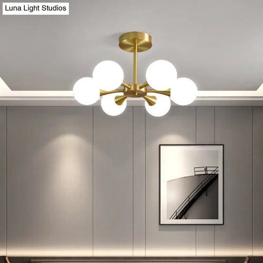 Minimalist Brass Globe Led Ceiling Lamp For Bedroom - Close To Light Fixture 6 / Milk White