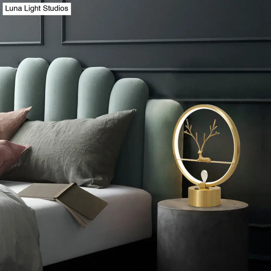 Minimalist Brass Halo Ring Table Light With Led Metal Night Featuring Deer Decoration