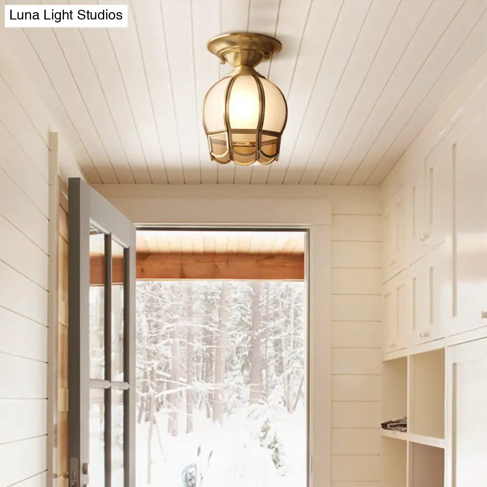 Minimalist Brass Semi Flush Mount With Scalloped Metal - Single-Bulb Lighting