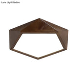 Minimalist Brown Wooden Flush Mount Led Ceiling Lamp - Faceted Pentagon Design (13’/16’/19.5’ Wide)