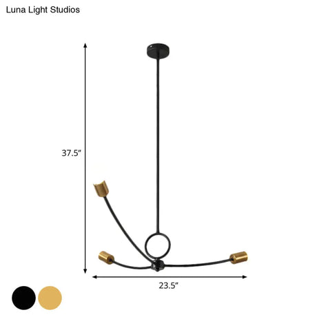 Minimalist Burst Ceiling Chandelier - Metallic 3 Bulb Pendant Light In Black/Gold For Dining Room