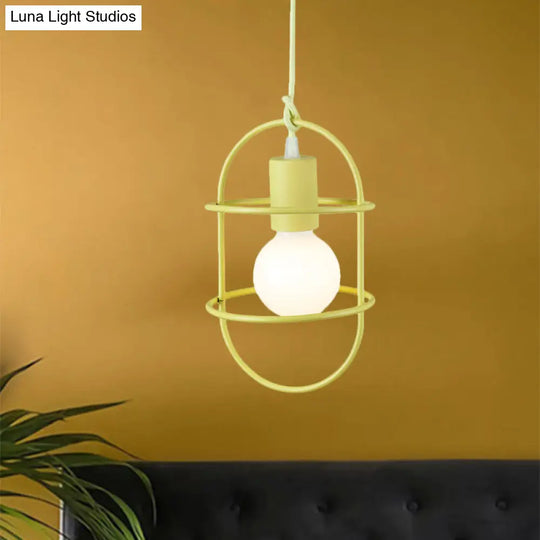 Minimalist Ceiling Pendant Light With Metal Capsule Frame Shade - White/Pink/Yellow