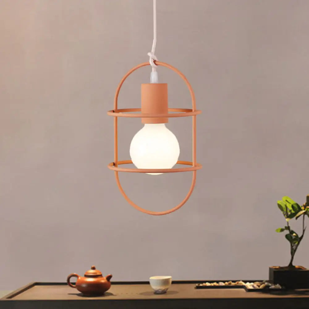 Minimalist Ceiling Pendant Light With Metal Capsule Frame Shade - White/Pink/Yellow Pink