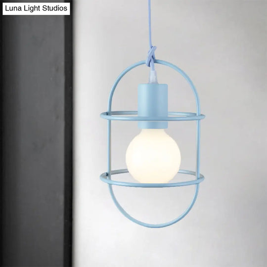 Minimalist Ceiling Pendant Light With Metal Capsule Frame Shade - White/Pink/Yellow