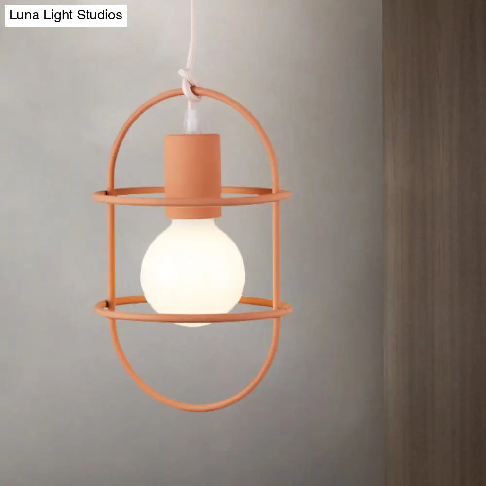 Minimalist Ceiling Pendant Light With Metal Capsule Frame Shade - White/Pink/Yellow