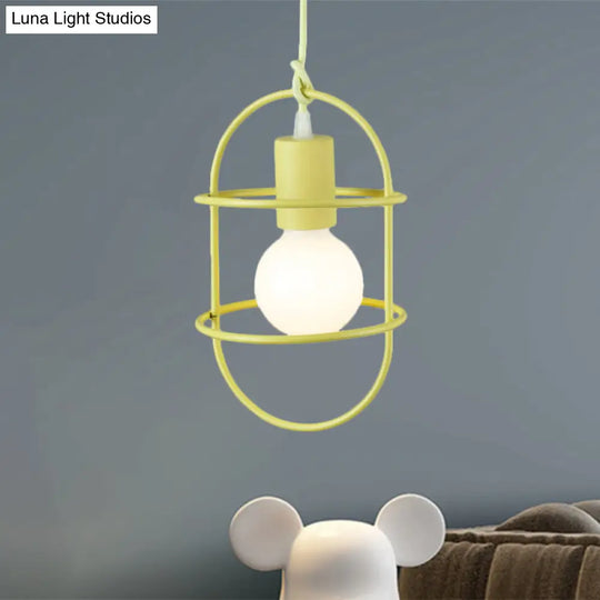Minimalist Ceiling Pendant Light With Metal Capsule Frame Shade - White/Pink/Yellow