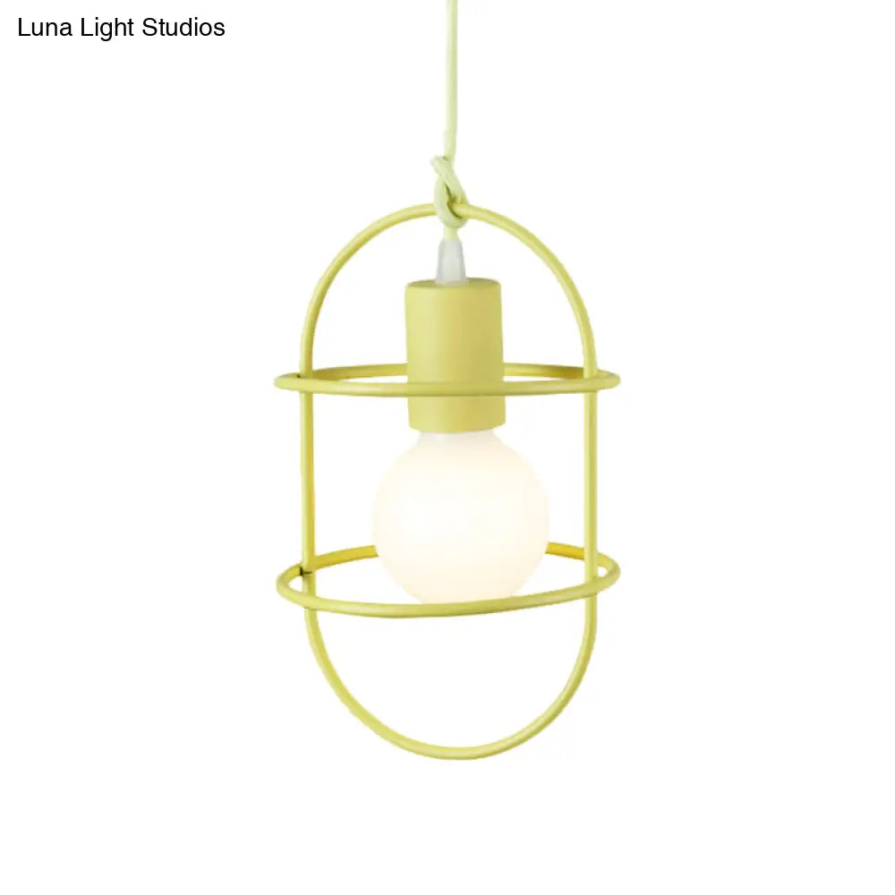 Minimalist Ceiling Pendant Light With Metal Capsule Frame Shade - White/Pink/Yellow