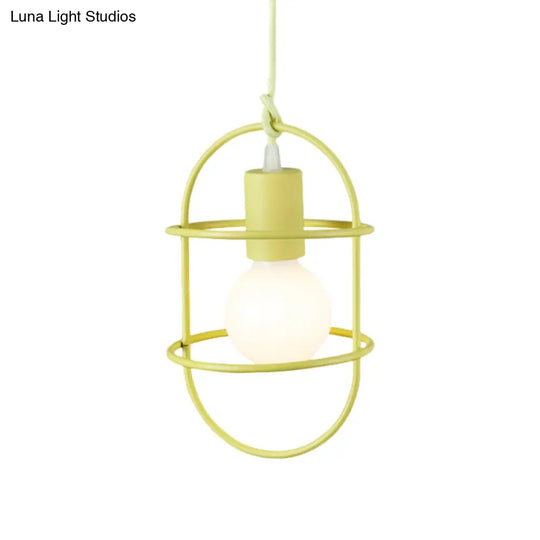 Minimalist Ceiling Pendant Light With Metal Capsule Frame Shade - White/Pink/Yellow