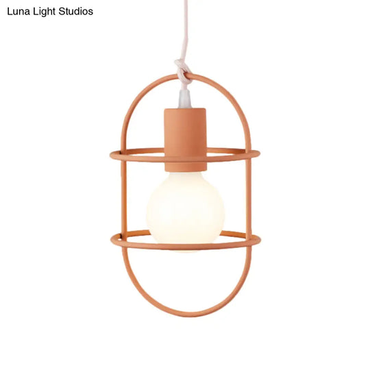 Minimalist Ceiling Pendant Light With Metal Capsule Frame Shade - White/Pink/Yellow