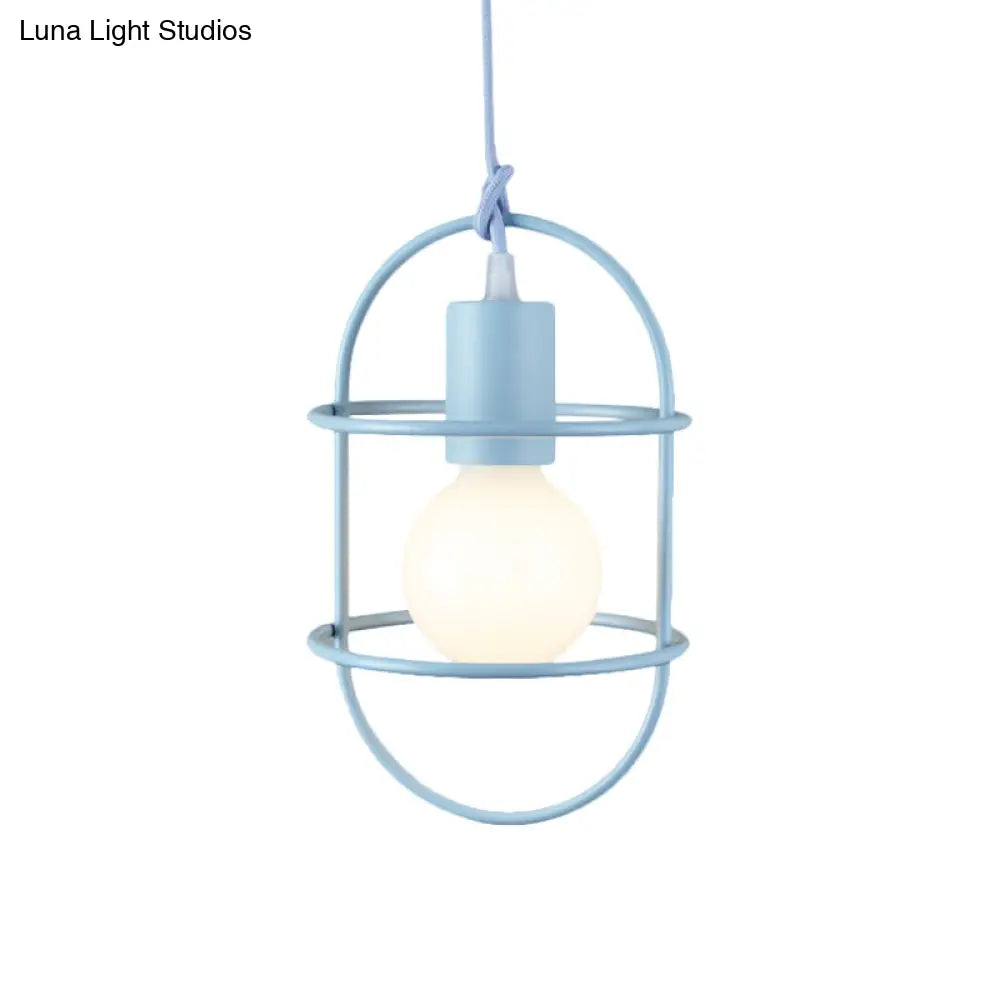 Minimalist Ceiling Pendant Light With Metal Capsule Frame Shade - White/Pink/Yellow
