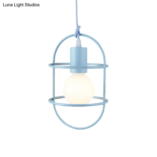Minimalist Ceiling Pendant Light With Metal Capsule Frame Shade - White/Pink/Yellow