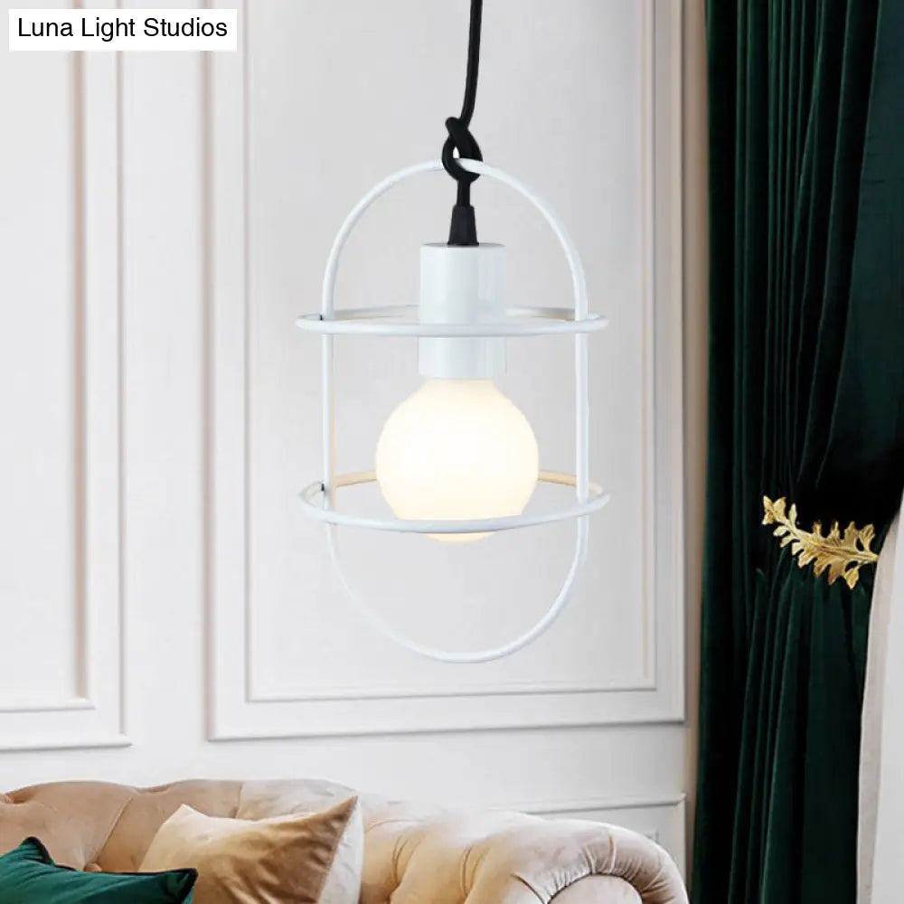 Minimalist Ceiling Pendant Light With Metal Capsule Frame Shade - White/Pink/Yellow