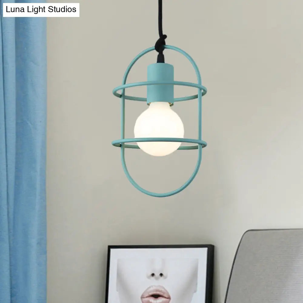 Minimalist Ceiling Pendant Light With Metal Capsule Frame Shade - White/Pink/Yellow