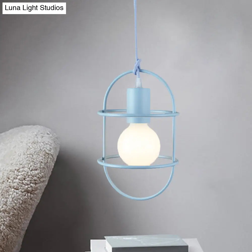 Minimalist Ceiling Pendant Light With Metal Capsule Frame Shade - White/Pink/Yellow