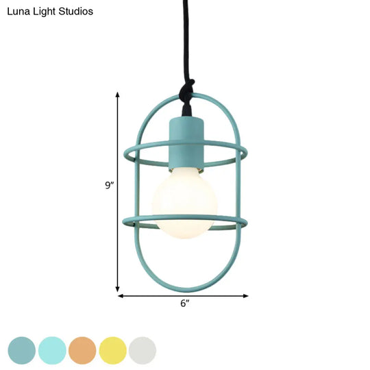 Minimalist Ceiling Pendant Light With Metal Capsule Frame Shade - White/Pink/Yellow