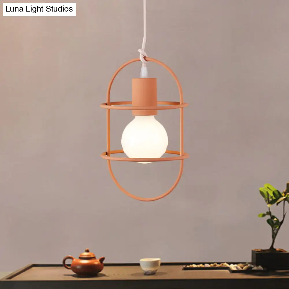 Minimalist Ceiling Pendant Light With Metal Capsule Frame Shade - White/Pink/Yellow