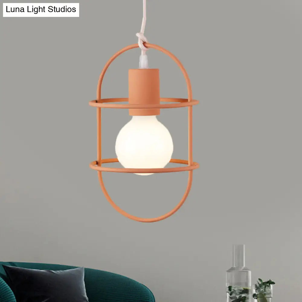 Minimalist Ceiling Pendant Light With Metal Capsule Frame Shade - White/Pink/Yellow