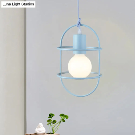 Minimalist Ceiling Pendant Light With Metal Capsule Frame Shade - White/Pink/Yellow