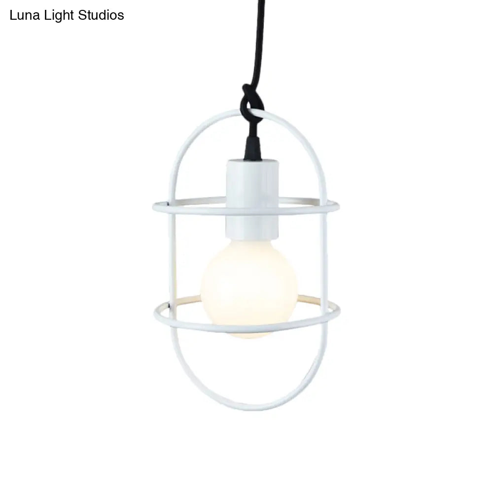 Minimalist Ceiling Pendant Light With Metal Capsule Frame Shade - White/Pink/Yellow