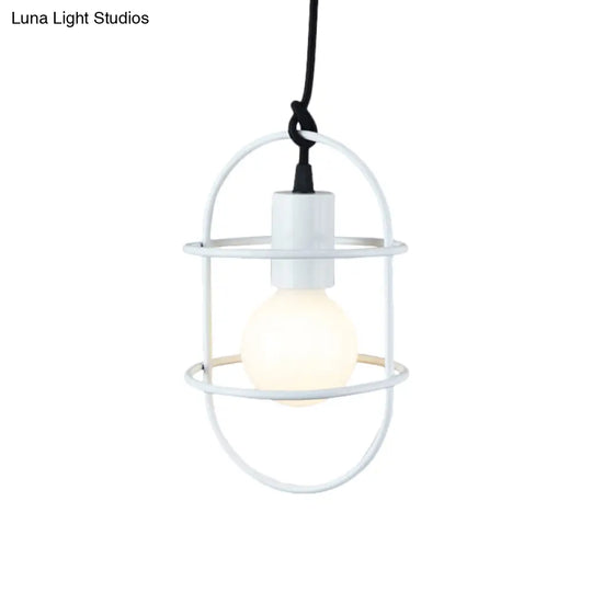 Minimalist Ceiling Pendant Light With Metal Capsule Frame Shade - White/Pink/Yellow