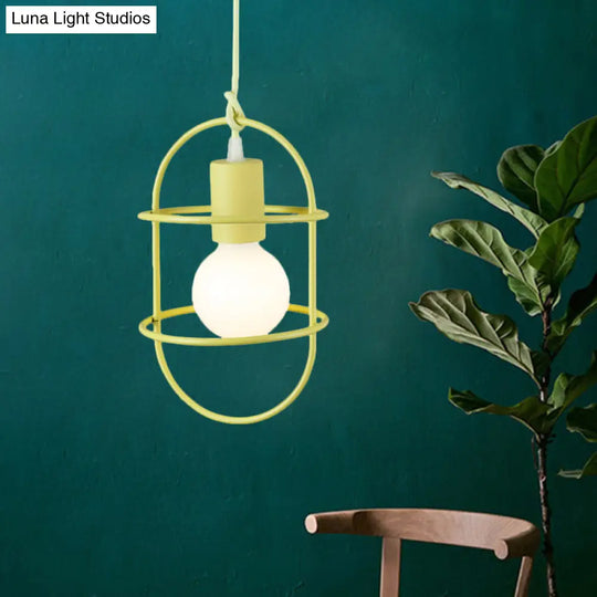 Minimalist Ceiling Pendant Light With Metal Capsule Frame Shade - White/Pink/Yellow