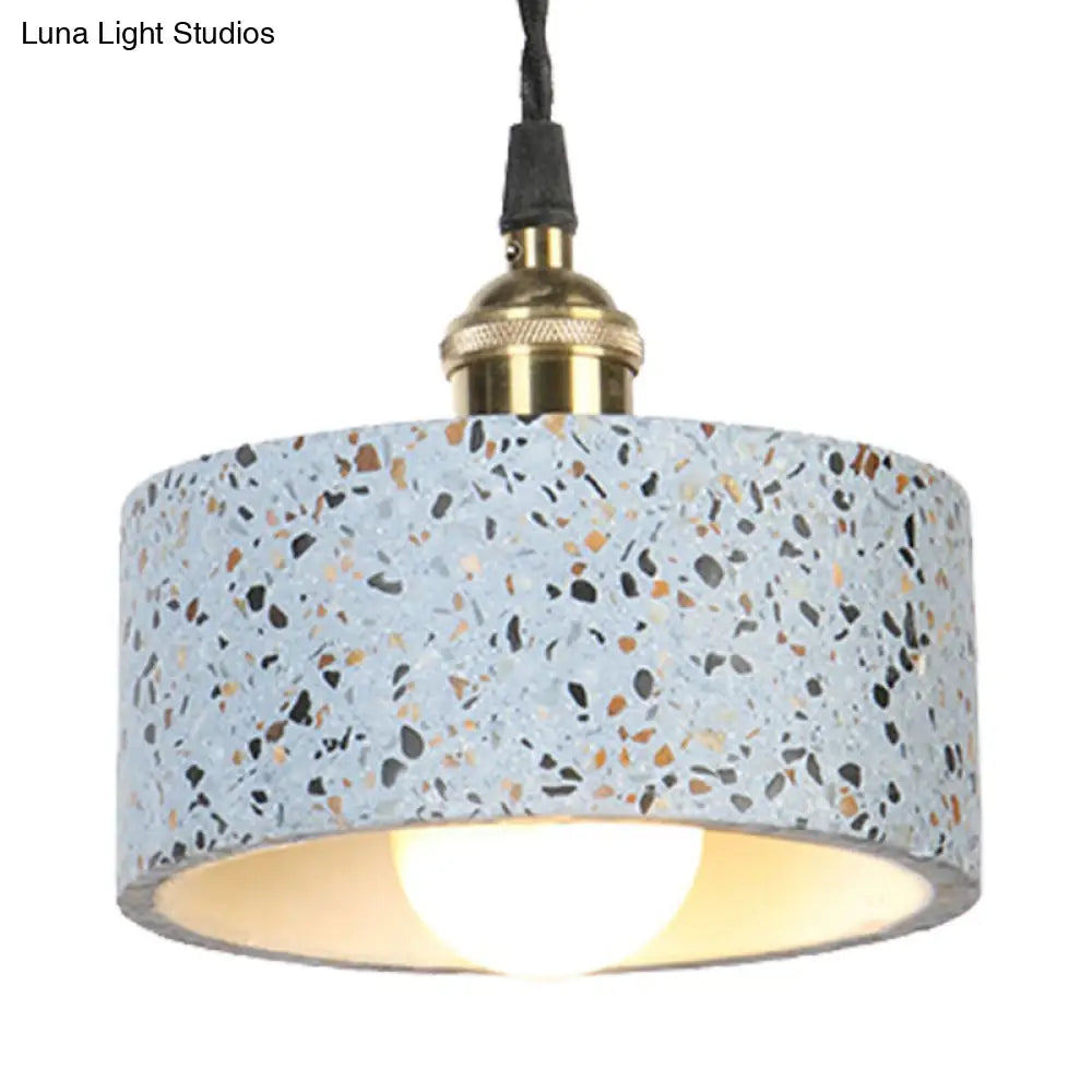 Minimalist Cement Pendant Light For Kitchen - Single Head Drum Shape Suspension