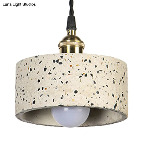 Minimalist Cement Suspension Pendant Light For Kitchen - Single Head Drum Shape Undertint Design
