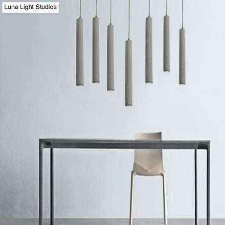 Minimalist Cement Tube Pendant Light Kit - Led Hanging Lamp In Grey 10’/19.5’ Tall For Bedroom