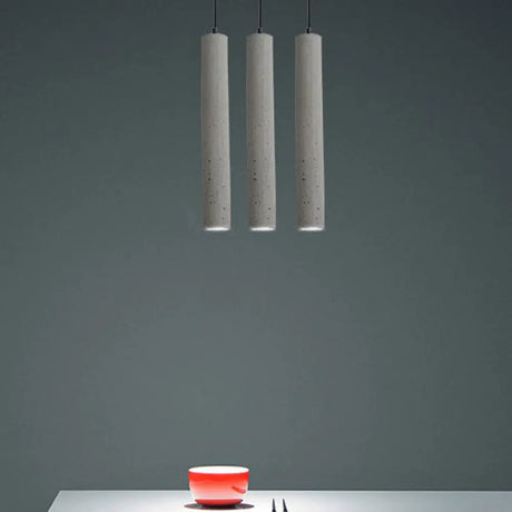 Minimalist Cement Tube Pendant Light Kit - Led Hanging Lamp In Grey 10’/19.5’ Tall For Bedroom