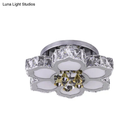 Minimalist Chrome Led Lotus Crystal Ceiling Flush Mount Light