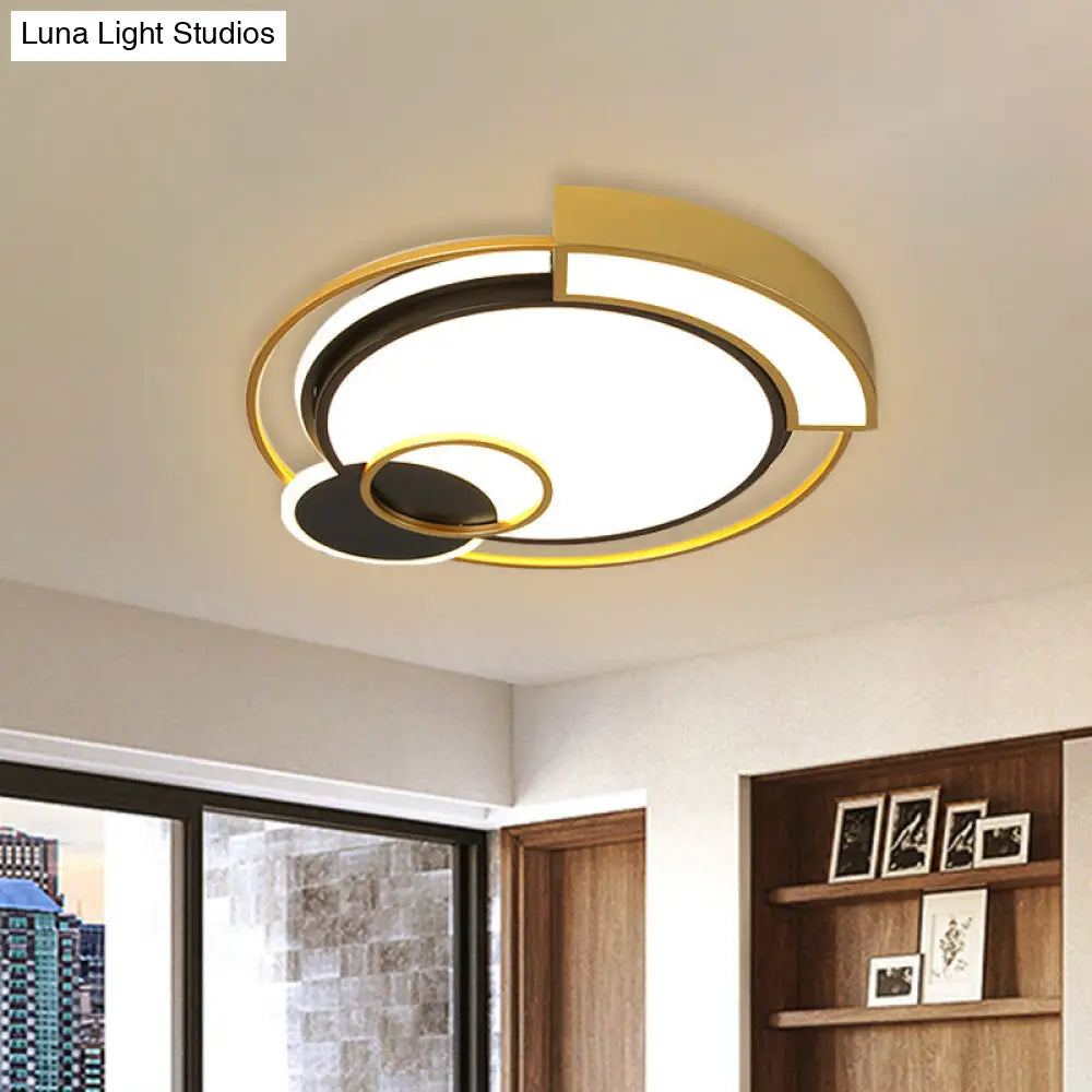 Minimalist Circle Flush Light Fixture: Metal Led Bedroom Ceiling Lamp 16’/19.5’ Width Black/Gold