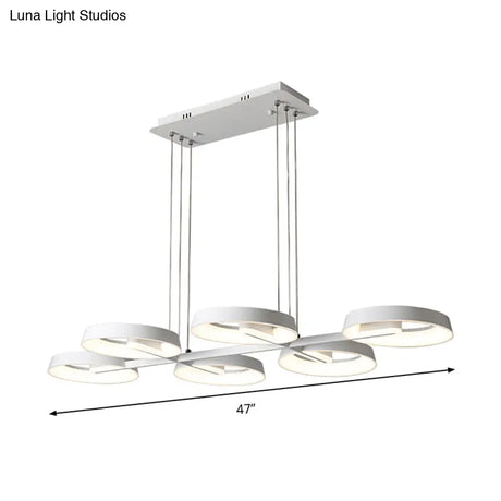Minimalist Circular Metal Pendant Chandelier - White 3/6 Hanging Lights for Dining Room