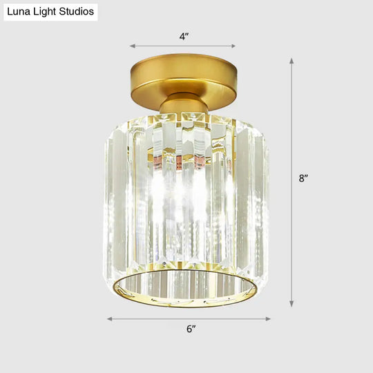 Minimalist Clear Crystal Geometric Ceiling Lamp - 1 Bulb Brass Finish Semi Flush Light For Aisle /