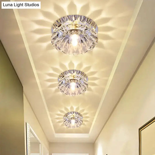 Minimalist Clear Crystal Led Chrome Close To Ceiling Light With Bowl Shade - Ideal For Foyer / Warm