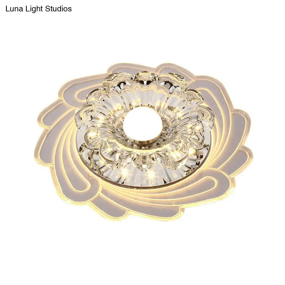 Minimalist Clear Led Crystal Flower Flush Mount Light For Corridor