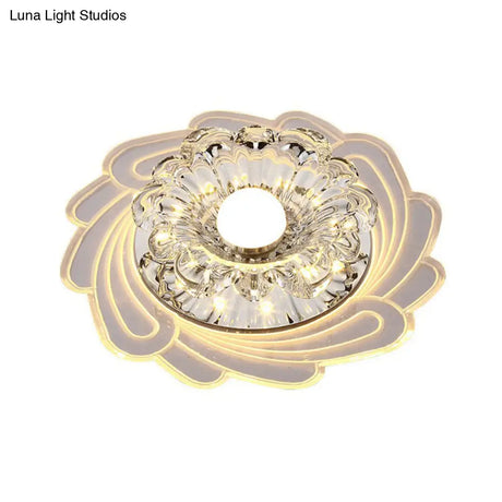 Minimalist Clear Led Crystal Flower Flush Mount Light For Corridor