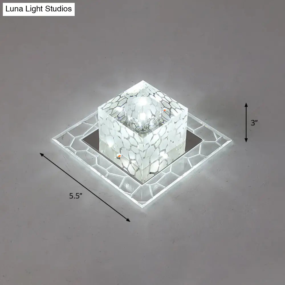 Minimalist Clear Led Crystal Square Flush Mount Lighting For Passage / 5.5 White