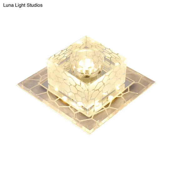 Minimalist Clear Led Crystal Square Flush Mount Lighting For Passage