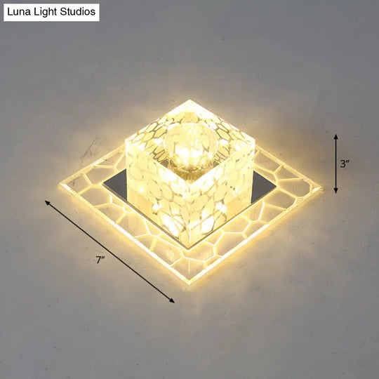 Minimalist Clear Led Crystal Square Flush Mount Lighting For Passage / 7 Warm