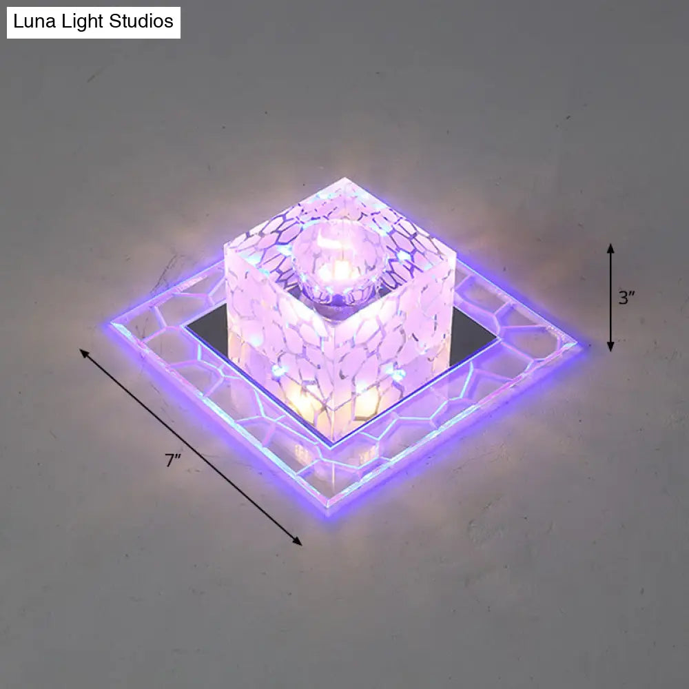 Minimalist Clear Led Crystal Square Flush Mount Lighting For Passage / 7 Blue
