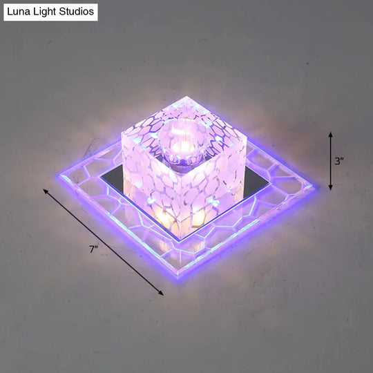 Minimalist Clear Led Crystal Square Flush Mount Lighting For Passage / 7 Blue