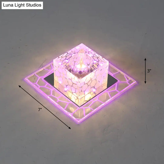 Minimalist Clear Led Crystal Square Flush Mount Lighting For Passage / 7 Pink