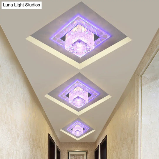 Minimalist Clear Led Crystal Square Flush Mount Lighting For Passage