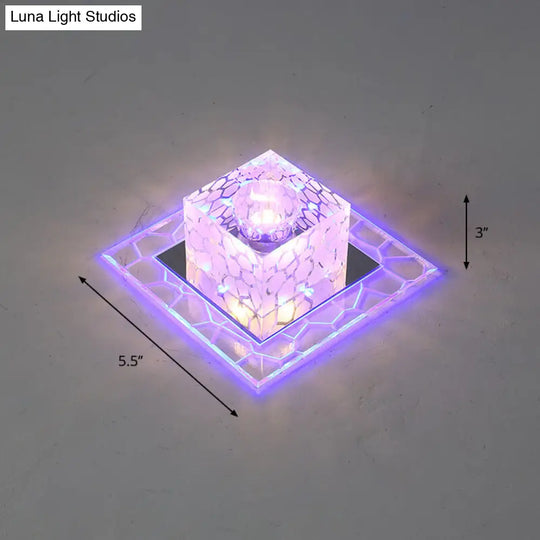 Minimalist Clear Led Crystal Square Flush Mount Lighting For Passage / 5.5 Blue