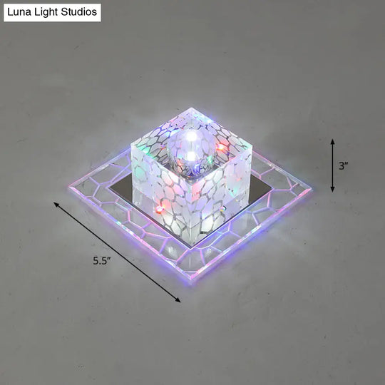 Minimalist Clear Led Crystal Square Flush Mount Lighting For Passage / 5.5 Multi Color